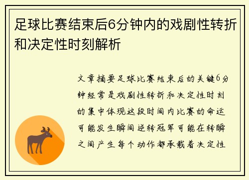 足球比赛结束后6分钟内的戏剧性转折和决定性时刻解析