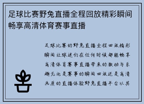 足球比赛野兔直播全程回放精彩瞬间畅享高清体育赛事直播